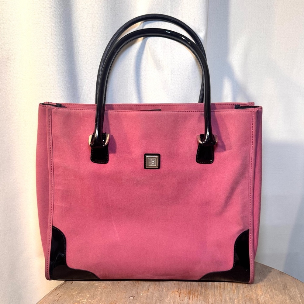 Diane von Furstenberg Pink Tote Bag w/ Black Patent Leather Trim